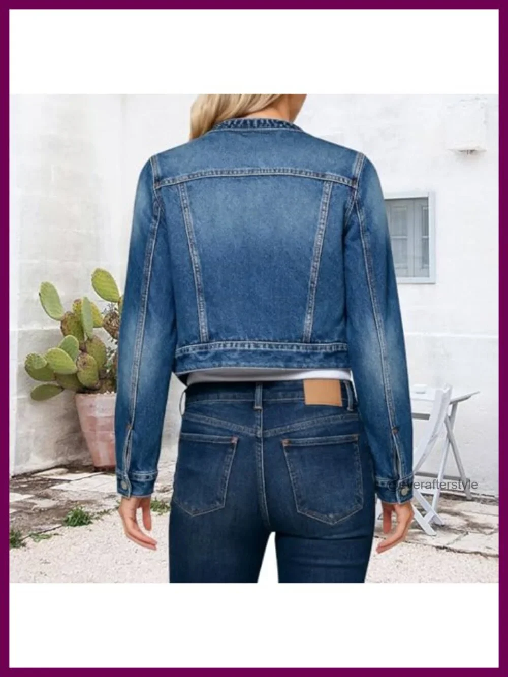 Cropped Denim Jacket Women Long Sleeve Casual Jean Jacket
